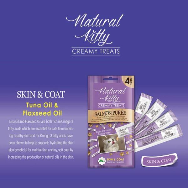 25% OFF: Natural Kitty Functional Skin & Coat Care Salmon Purée Creamy Liquid Cat Treats 48g on Sale