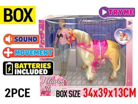 Doll and Walking Horse with Movement and Sound, 2pcs Online Sale