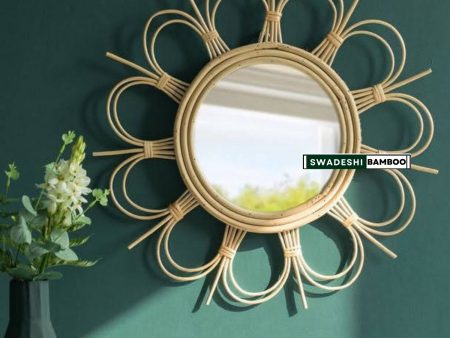 Bamboo Flower Mirror, Rattan Mirror, Boho Mirror For Discount