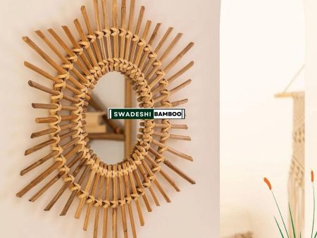 Swadeshi Bamboo Sun Mirror, Rattan Mirror Boho Mirror For Sale