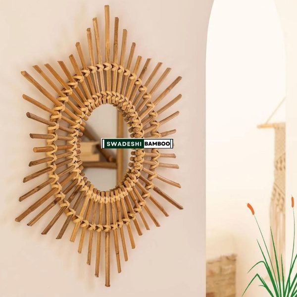 Swadeshi Bamboo Sun Mirror, Rattan Mirror Boho Mirror For Sale