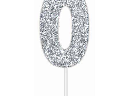 Cake Toper Number Glitter Silver 0 Hot on Sale