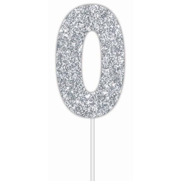 Cake Toper Number Glitter Silver 0 Hot on Sale