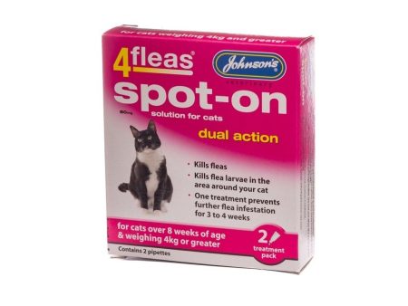 Johnsons 4Fleas Dual Action Spot On For Cats Over 8 Weeks (Cats Over 4kg) - 2 treatment Pack Sale