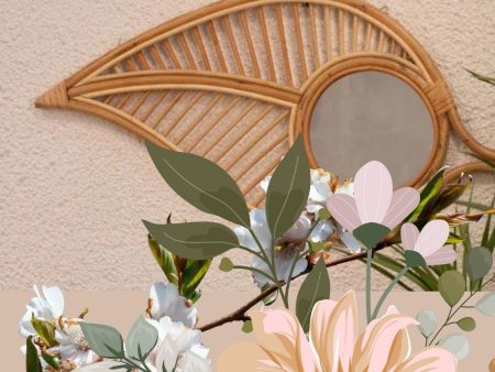 Swadeshi Bamboo Leaf Shape Mirror, Wall mirror, wall decoration, Boho Mirror Rattan, Wicker Made Mirrors Online