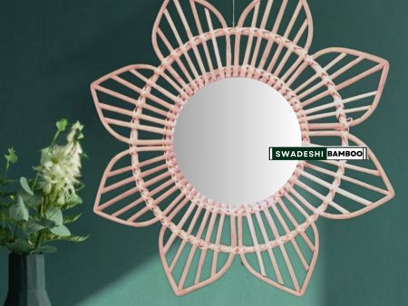 Swadeshi Bamboo Cane rattan Flower Mirror, Decorative Mirror, Boho Mirror For Cheap