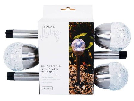 3 Pack Solar Crackle Ball, Stainless Stee, 1pc white LED For Discount