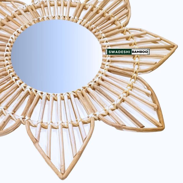 Swadeshi Bamboo Cane rattan Flower Mirror, Decorative Mirror, Boho Mirror For Cheap