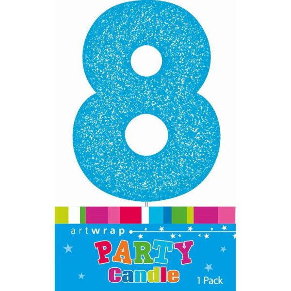 Candle Single Number Glitter Blue 8 Supply