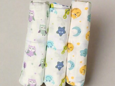 (Pack of 3) Bamboo Cotton Muslin baby Swaddle Absorbent, Light Weight Swaddle Wrap, Stroller Cover | For Sale