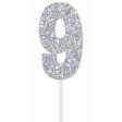 Cake Toper Number Glitter Silver 9 Fashion