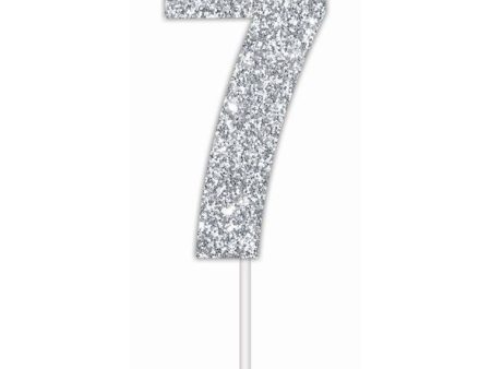 Cake Toper Number Glitter Silver 7 Sale