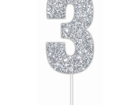 Cake Toper Number Glitter Silver 3 Online Hot Sale