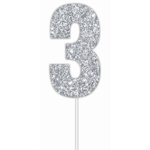 Cake Toper Number Glitter Silver 3 Online Hot Sale