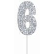 Cake Toper Number Glitter Silver 6 For Sale