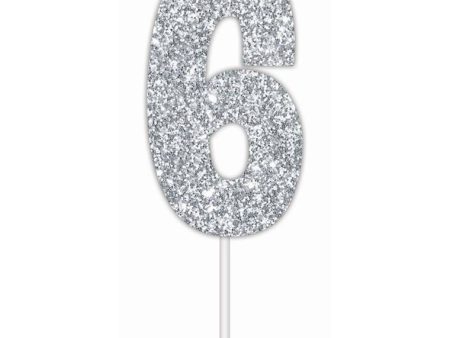 Cake Toper Number Glitter Silver 6 For Sale