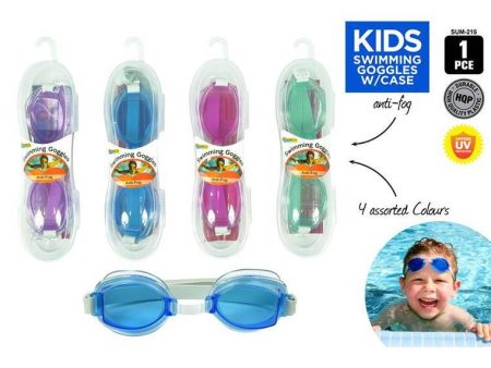 Kid Swim Goggles with Case, 4 Assorted For Sale