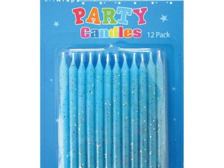 Candle 12Pk 7.5Cm Glitter Blue Hot on Sale