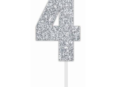 Cake Toper Number Glitter Silver 4 Fashion