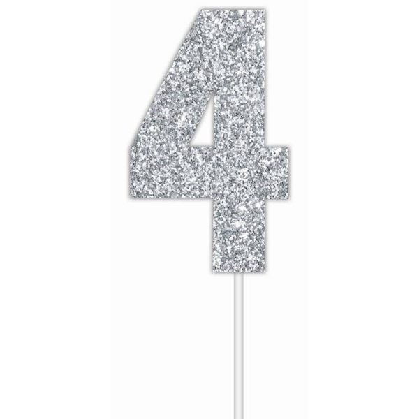 Cake Toper Number Glitter Silver 4 Fashion