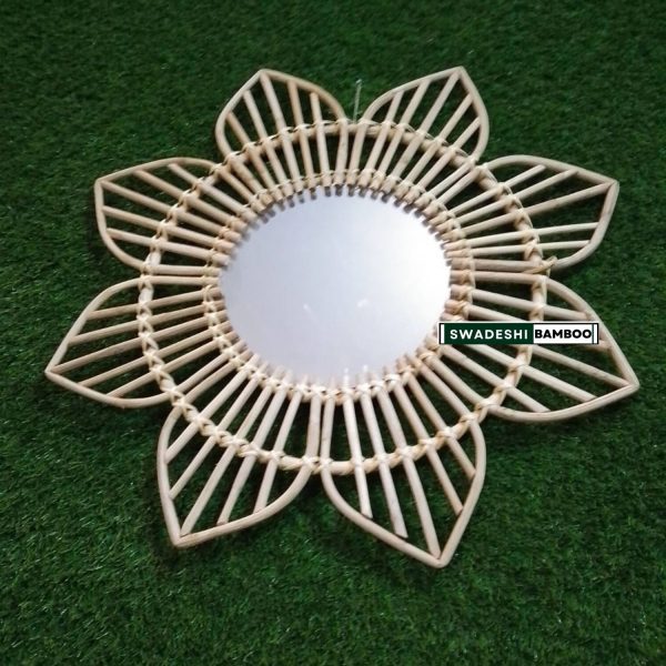 Swadeshi Bamboo Cane rattan Flower Mirror, Decorative Mirror, Boho Mirror For Cheap