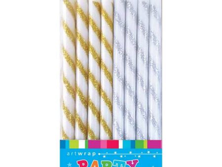 Candle 16Pk 12Cm Glitter GoldandSilver For Sale