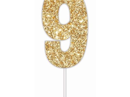 Cake Toper Number Glitter Gold 9 Supply