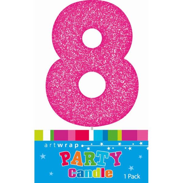 Candle Single Number Glitter Pink 8 on Sale