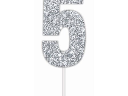 Cake Toper Number Glitter Silver 5 Hot on Sale