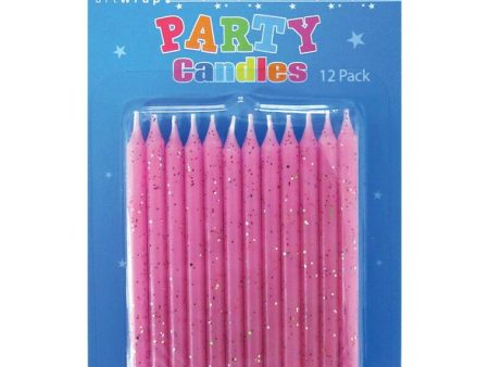 Candle 12Pk 7.5Cm Glitter Pink For Discount