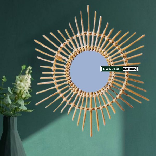 Swadeshi Bamboo Sun Mirror, Rattan Mirror Boho Mirror For Sale