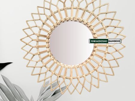 Swadeshi Bamboo Boho Mirror, Wicker Made Mirrors Big Flower Mirror For Discount