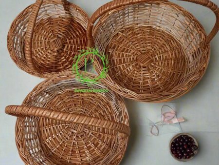 (9 , 8 , 7  inch) Handwoven Bamboo wicker handle basket Set of 3 Online now