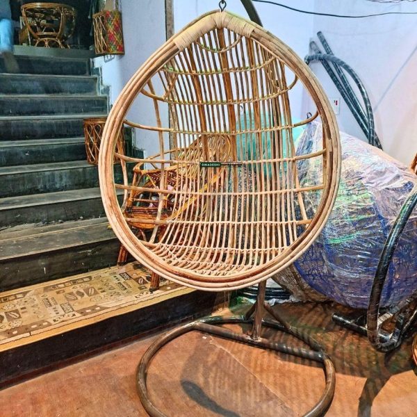 Swadeshi Bamboo Cane Rattan Bamboo Swing Chair for Indoor, Outdoor, Home, Patio, Yard, Balcony and Garden | Single Seater Rattan Swing Hanging Jhula Without Iron Stand | Size - Large Online