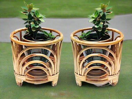 Cane Bamboo Planter (Set of 2) Stand for Garden, Balcony Home and Office | Size- 10W*12H Inch Cheap