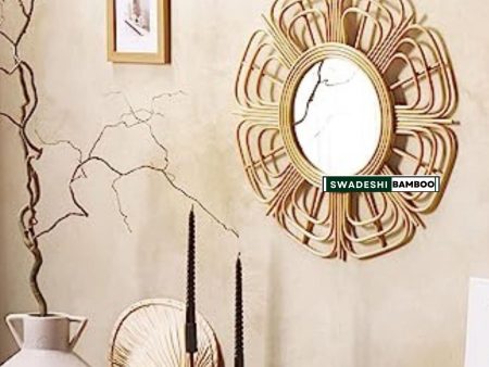 Swadeshi Bamboo Rattan Flower Mirror, Boho Mirror, Living Room Decor Online