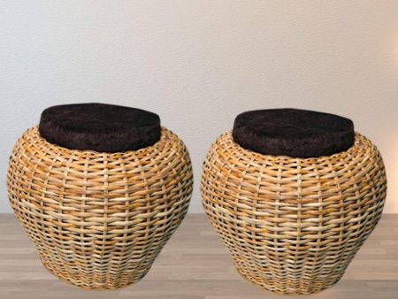 Bamboo bunai Stool muda | Cane round Muda for Living Room, Balcony and office Online