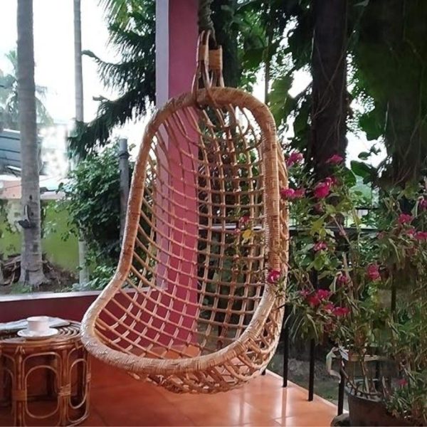 Swadeshi Bamboo Cane Rattan Bamboo Swing Chair for Indoor, Outdoor, Home, Patio, Yard, Balcony and Garden | Single Seater Rattan Swing Hanging Jhula| Size - Large Supply