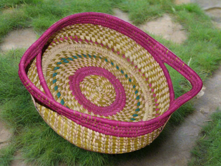 Handicraft Sabai grass Tray With Handle- Pink Fashion