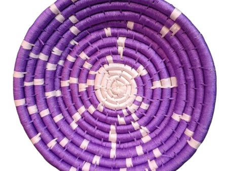 Handwoven Violet, White color Sabai Grass Wall Plate 9 inches For Cheap