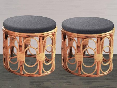 Wooden Bamboo Stool muda | Cane round Muda for Living Room, Balcony and Garden Fashion