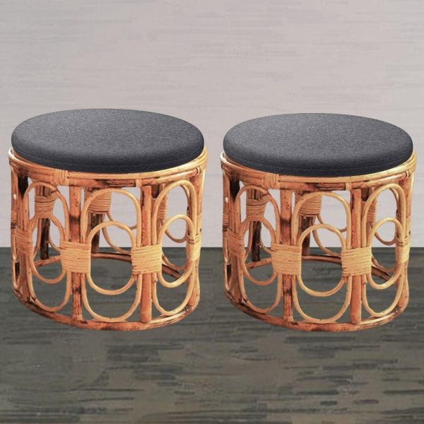 Wooden Bamboo Stool muda | Cane round Muda for Living Room, Balcony and Garden Fashion