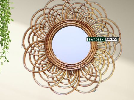 Swadeshi Bamboo Cane Decorative Rattan Mirror | Home Decor Bamboo Cane Mirror (Floral) Online now