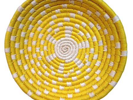 Handwoven Yellow, White color Sabai Grass Wall Plate 11 inches Cheap