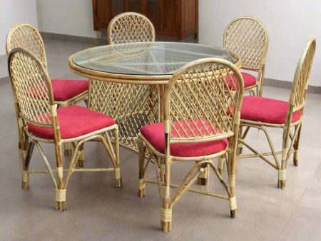 Bamboo Cane Rattan Dinning Designer Chair for Home, & Kitchen Set of 6 with table (glass not included) on Sale