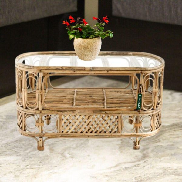 Cane Wicker Bamboo Center Table | Tea, Coffee Table for Home, Balcony, Office, Room, Garden, and Balcony Online Sale