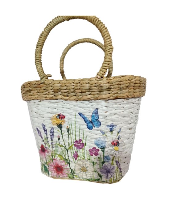 Handwoven floral printed straw Picnic bag-basket For Cheap