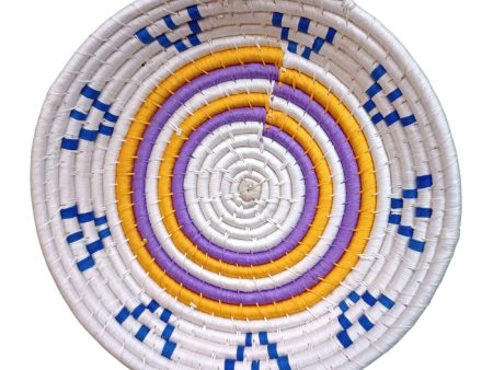 Handwoven Yellow, Blue, White color Sabai Grass Wall Plate 12 inches Online now