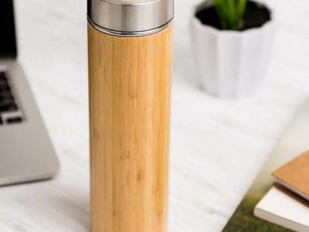 Bamboo Water Bottle | Thermos Bamboo Flask with Strainer for Tea Infusion | Hot & Cold | Unique & Stylish Bottle for Office Gym Travel-450ml | For Cheap