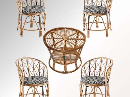 Swadeshi Bamboo Cane Rattan Arm Backmuda Chair for Home, Office, Restaurant, Hotel, Garden & Balcony (Set of 4 chair with table) Fashion